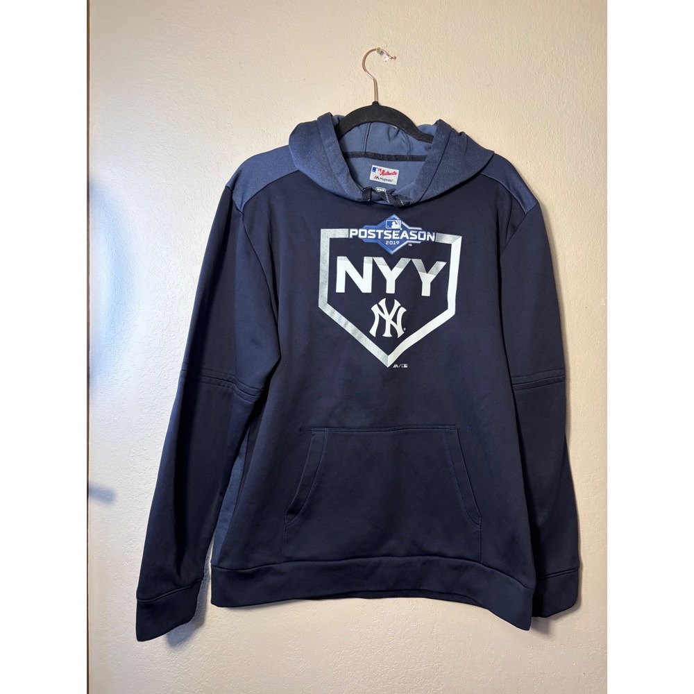 Majestic Mens New York Yankees 2019 Postseason Hoodie Navy Blue Medium
